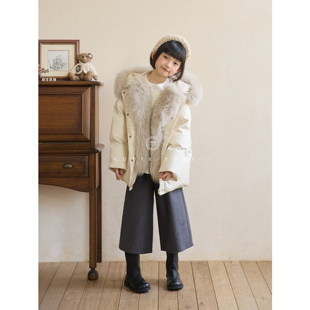 YOKI家童装中大童女童裤子小钱风时髦软糯羊毛莫代尔阔腿九分裤