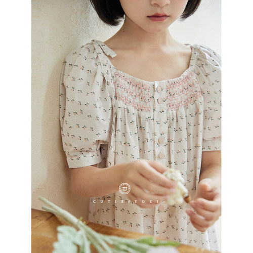 【捡漏直播不退】连衣裙法式复古风全棉玫瑰打揽碎花裙