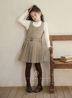 CUTIEYOKI童装中大童亲子连衣裙学院风千鸟格羊毛背心裙
