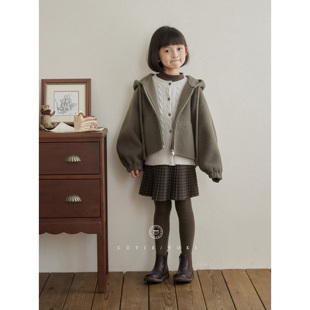 连帽手工双面尼连帽休闲外套 花衬衫 yoki童装 秋冬新款