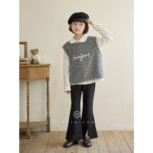 豹纹仿牛仔9分喇叭裤 一条时髦 中大童亲子装 CUTIEYOKI家童装