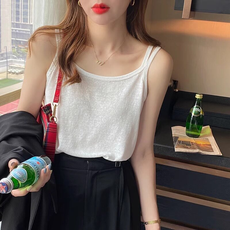 白色亚麻棉麻吊带背心女夏外穿宽松薄款无袖打底衫配衬衫的内搭