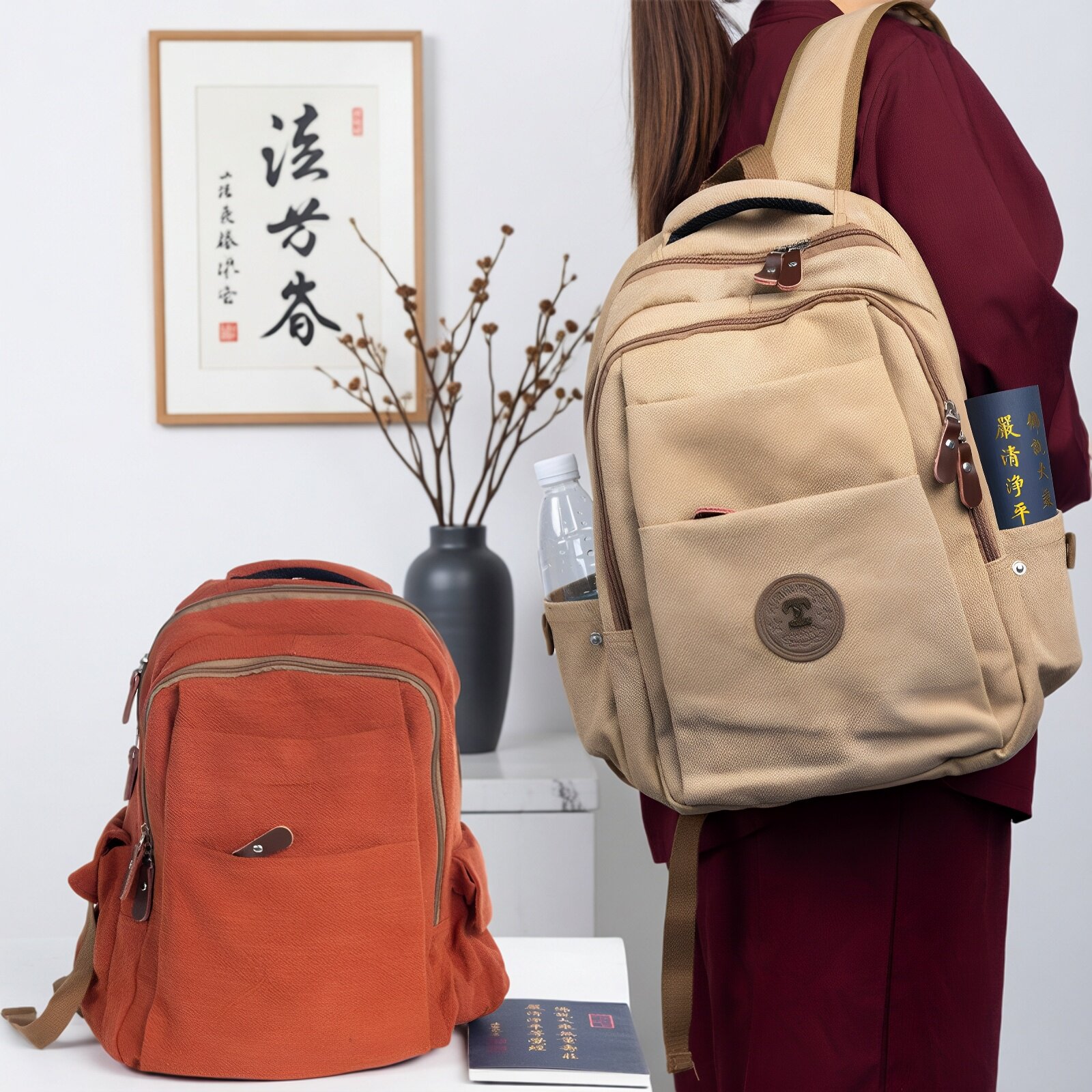 和尚僧包居士包帆布包男禅修包女朝山包双肩背包居士帆布包大容量