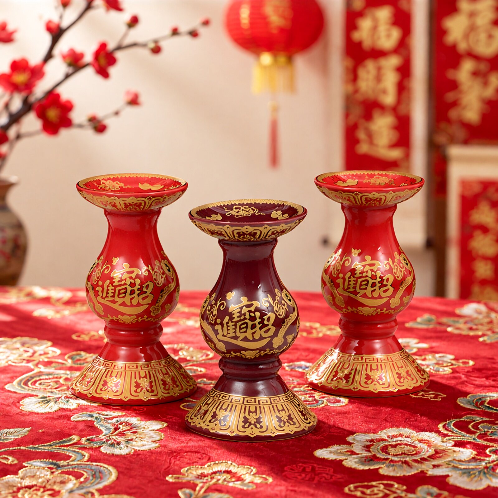 老式陶瓷莲花供奉蜡烛烛台摆件图片