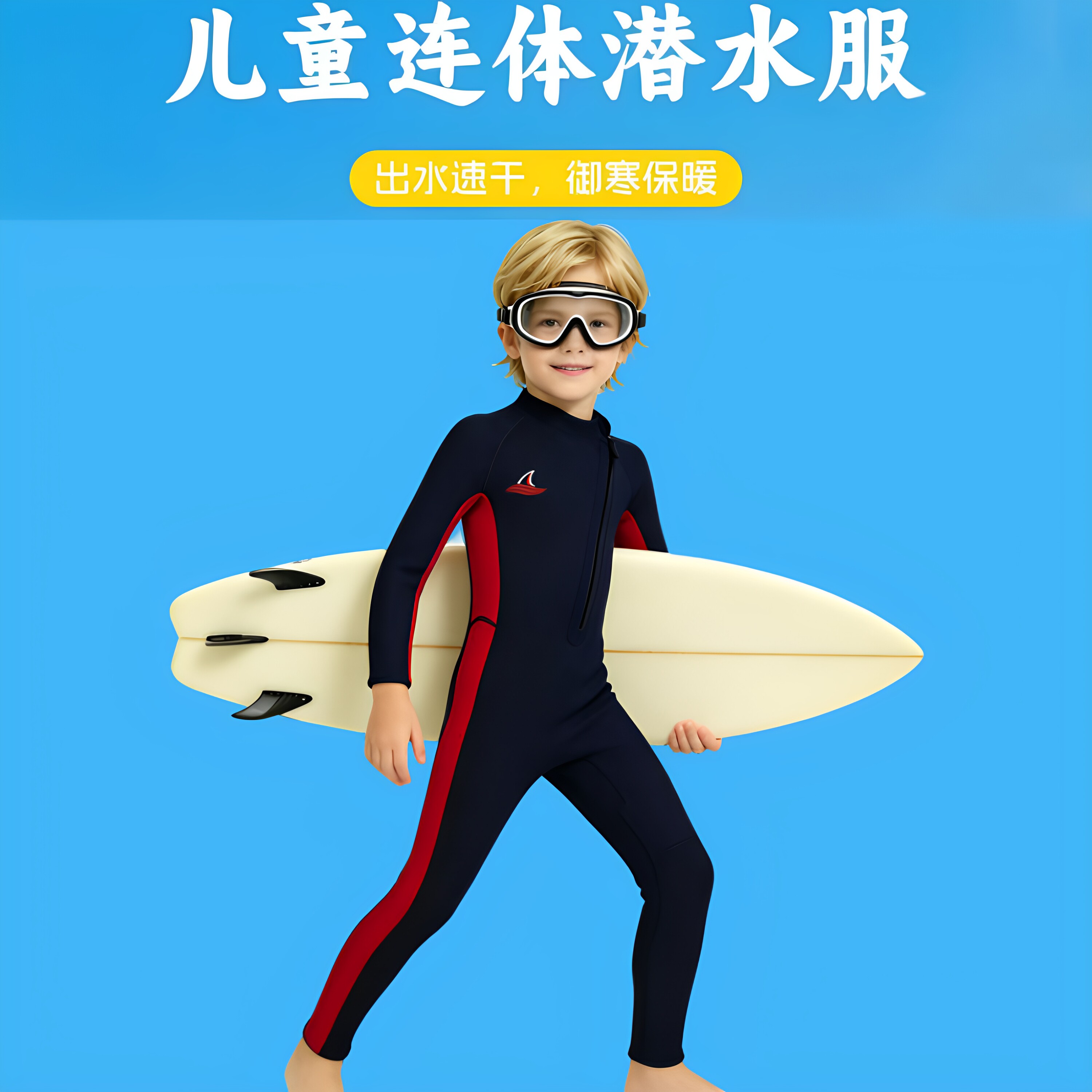 儿童连体潜水服3MM加厚保暖亲肤速干泳衣男女童专业冲浪浮潜防晒