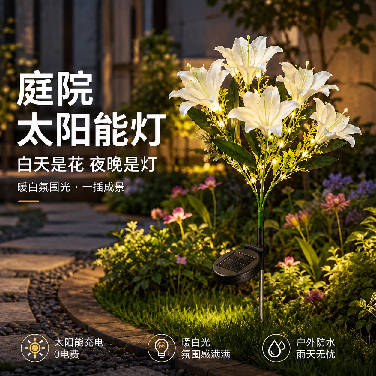庭院太阳能灯户外百合花防水花园别墅景观装饰灯地插灯氛围地埋灯