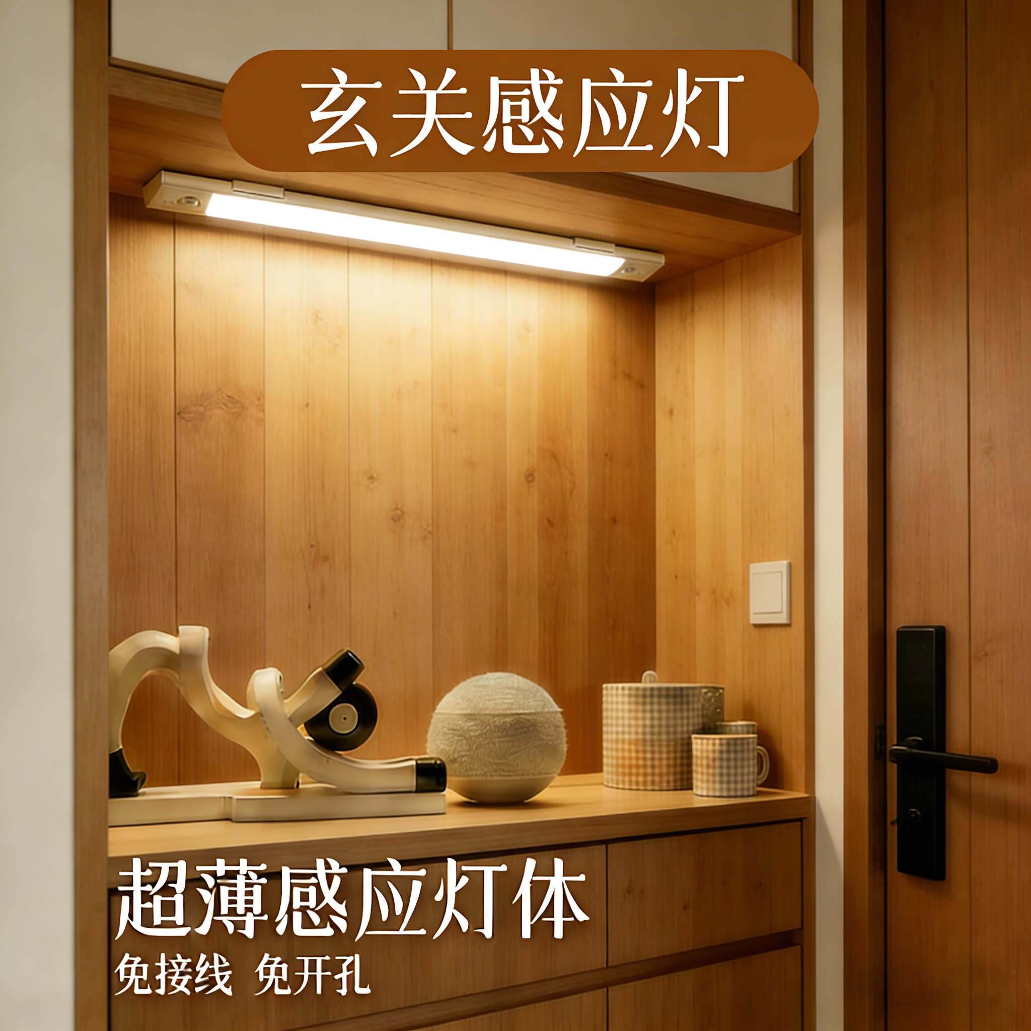 玄关感应灯免打孔磁吸安装图片