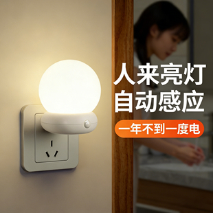 插电式小夜灯人体感应智能家用卫生间门口过道走廊自动充电小夜灯