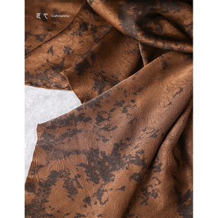 咖棕色泼墨绸缎布 复古醋酸肌理垂顺旗袍衬衫裙裤 服装设计师面料
