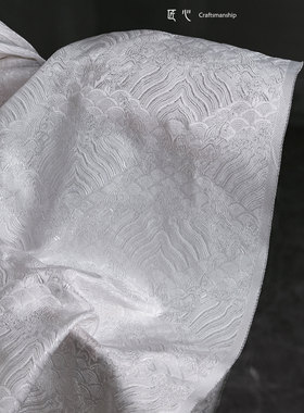 鳞片海水江崖纹新中式国风复古提花布 立体肌理diy汉服装设计面料