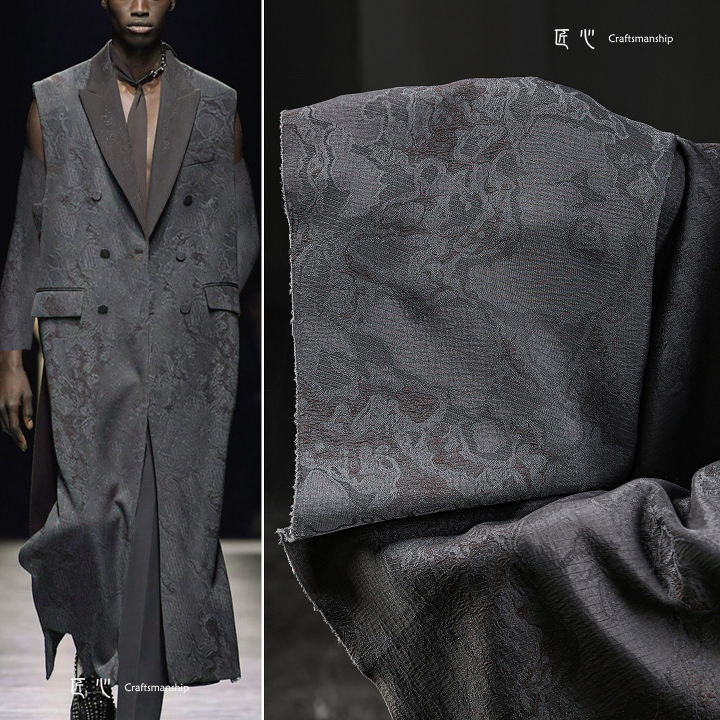 深灰流动云纹双面提花肌理布料 国风创意外套西服diy服装设计面料,居家布艺,海绵垫/布料/面料/手工diy,淘宝优惠券,粉丝福利购,淘宝优惠卷