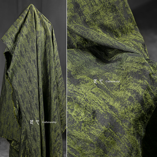 青苔绿鎏黑人棉肌理提花布 复古立体肌理挺括外套服装设计师面料