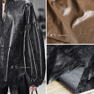 黑色牛皮纹肌理皮革 复古仿真皮创意PU手工diy包服装设计师面料