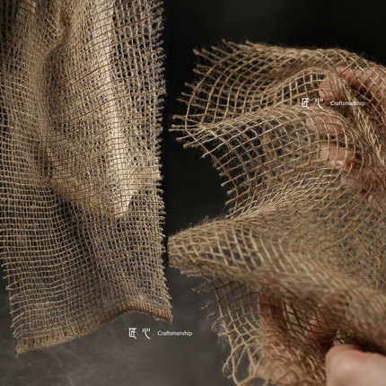 侘寂麻纱复古禅意天然黄麻纱做旧镂空编织网布服装设计diy面辅料