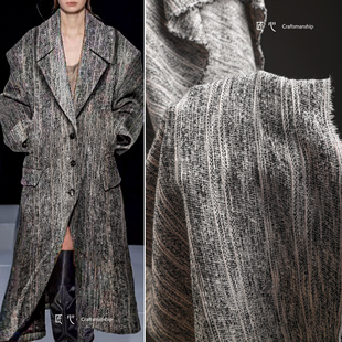 黑灰斑驳纹理色织棉麻布 高定西装薄呢子外套裙子服装设计师面料