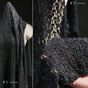 黑色斑点颗粒肌理斑驳做旧暗黑风布料 针织再造diy服装设计师布料