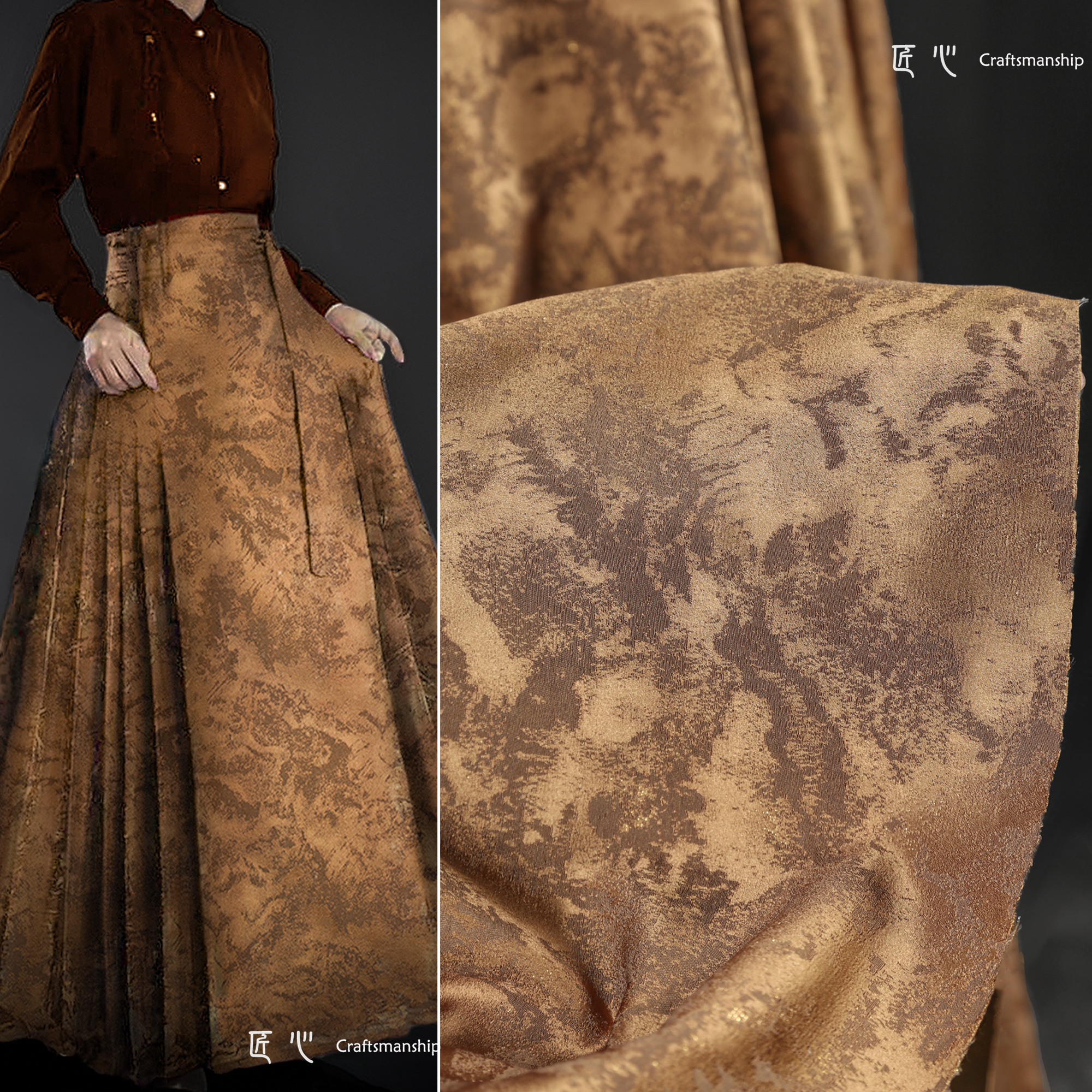 匠心中式复古鎏金马面裙混纺面料