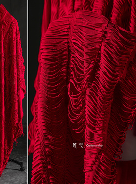 红色剪纸双层针织布弹力柔软创意打底裙子外套毛衣服装设计师面料