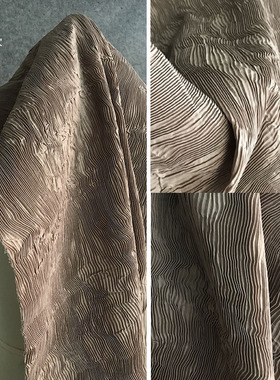 压褶/瓦楞纸肌理驼色 挺括复合三zhai一生百褶创意艺术设计师面料