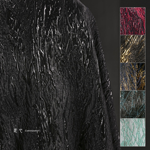 纯黑色起伏脉络鎏金提花布料肌理光泽硬挺外套创意服装设计师面料