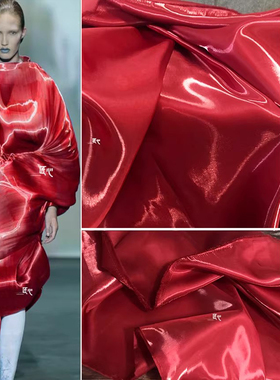反光/正红色超亮水晶 高亮丝缎布西装连衣裙风衣设计师面料
