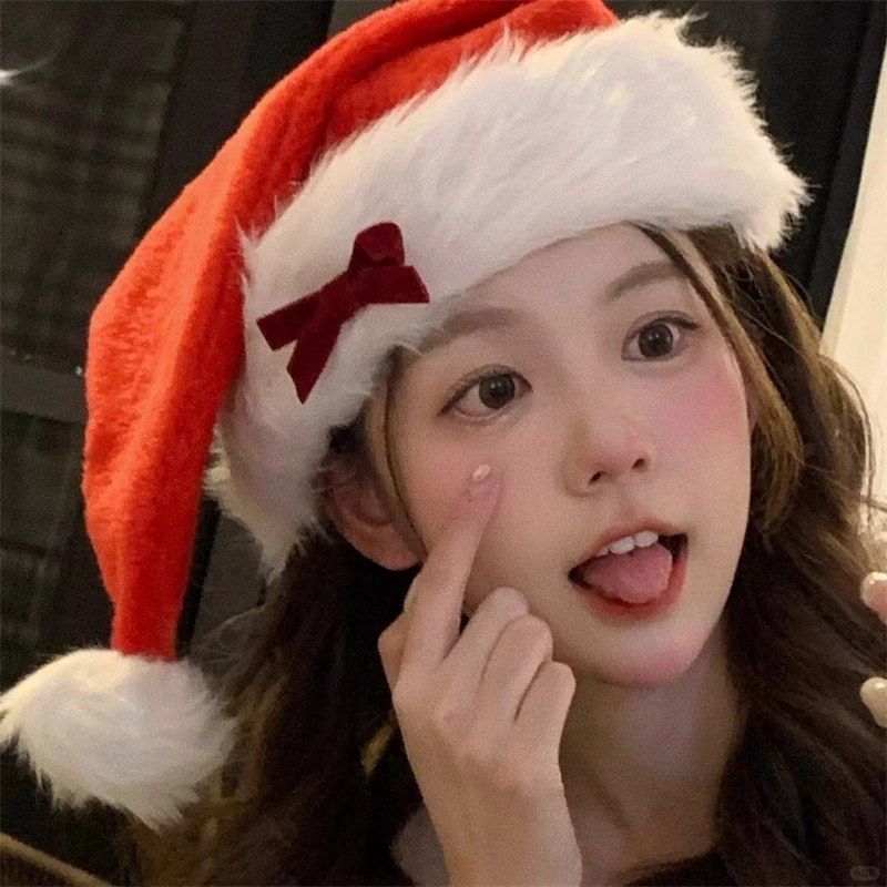 红色蝴蝶结圣诞帽cos氛围感帽子