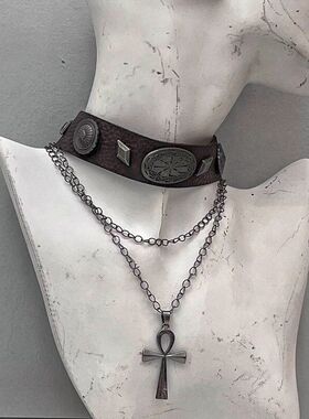 百搭棕色潮美拉德十字架choker