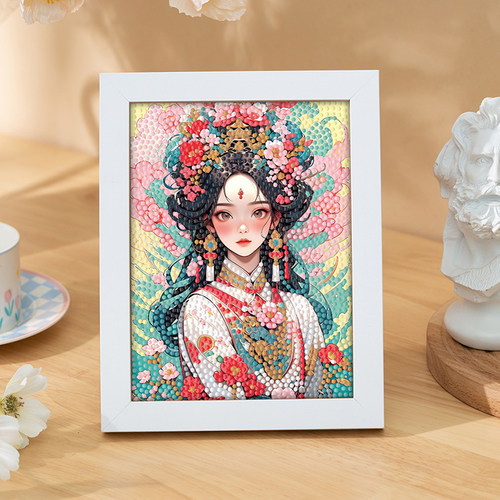 中国风钻石画diy手工制作卡通古风女孩钻石贴画国潮砖石画带相框
