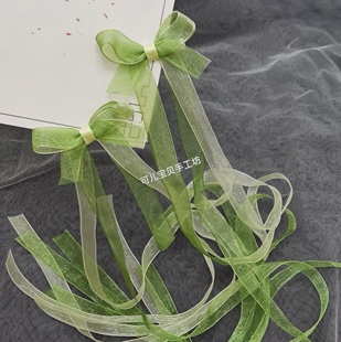 汉服发饰仙女长飘带蝴蝶结发夹子古典舞演出头饰雪纱发带对夹桔色