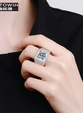 ECETOWIHS925纯银大男戒莫桑石霸