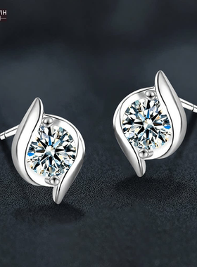 ECETOWIHS925纯银莫桑石耳钉感百搭耳环耳饰欧美饰品XEZ084ZUFYx