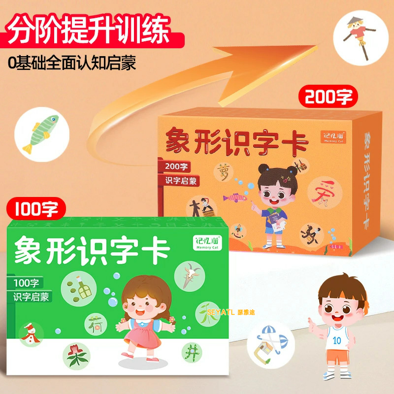 SEYATL早教象形闪卡卡幼小衔接幼儿识字基础300字早教闪卡/潜能开