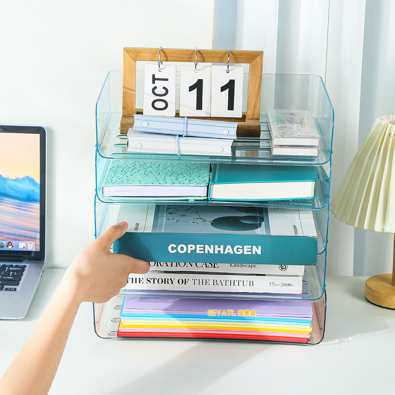 SEYATL文件收纳架桌面办公收纳盒四层亚克力整理盒桌面文件柜5
