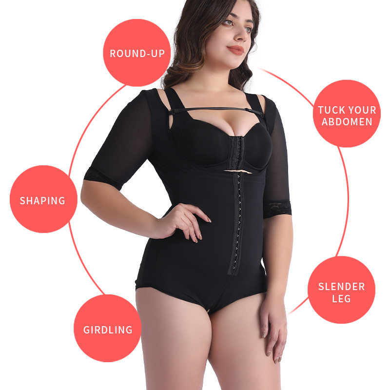 跨境新款中袖收腹连体衣提臀长袖紧身衣束腹裤排扣美体胸衣