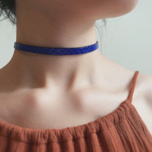 SunSets原创手工蛇皮choker锁骨链女颈环羊皮项圈极简ins克莱因蓝