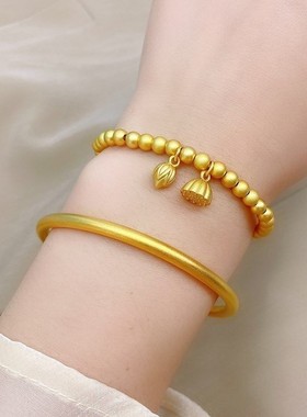 正品沙金手镯手环手链镀金古法制作高级里外一金色手镯不掉色仿真