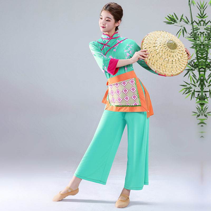 春夏新款现代舞秧歌服演出服女采茶舞服装民族舞蹈广场舞表演套装