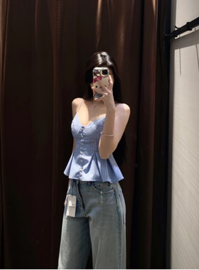 ZA春夏新品女装多色选小褶府绸细吊带修身性感短款上衣 2178083