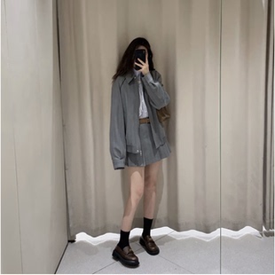 ZA春季新款翻领条纹印花长袖短款飞行员夹克外套女5247734