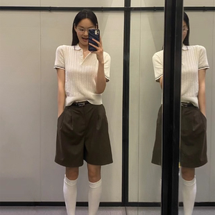 POLO 罗纹八股编短袖 翻领 5644851 衫 新品 ZA2024秋季 女装
