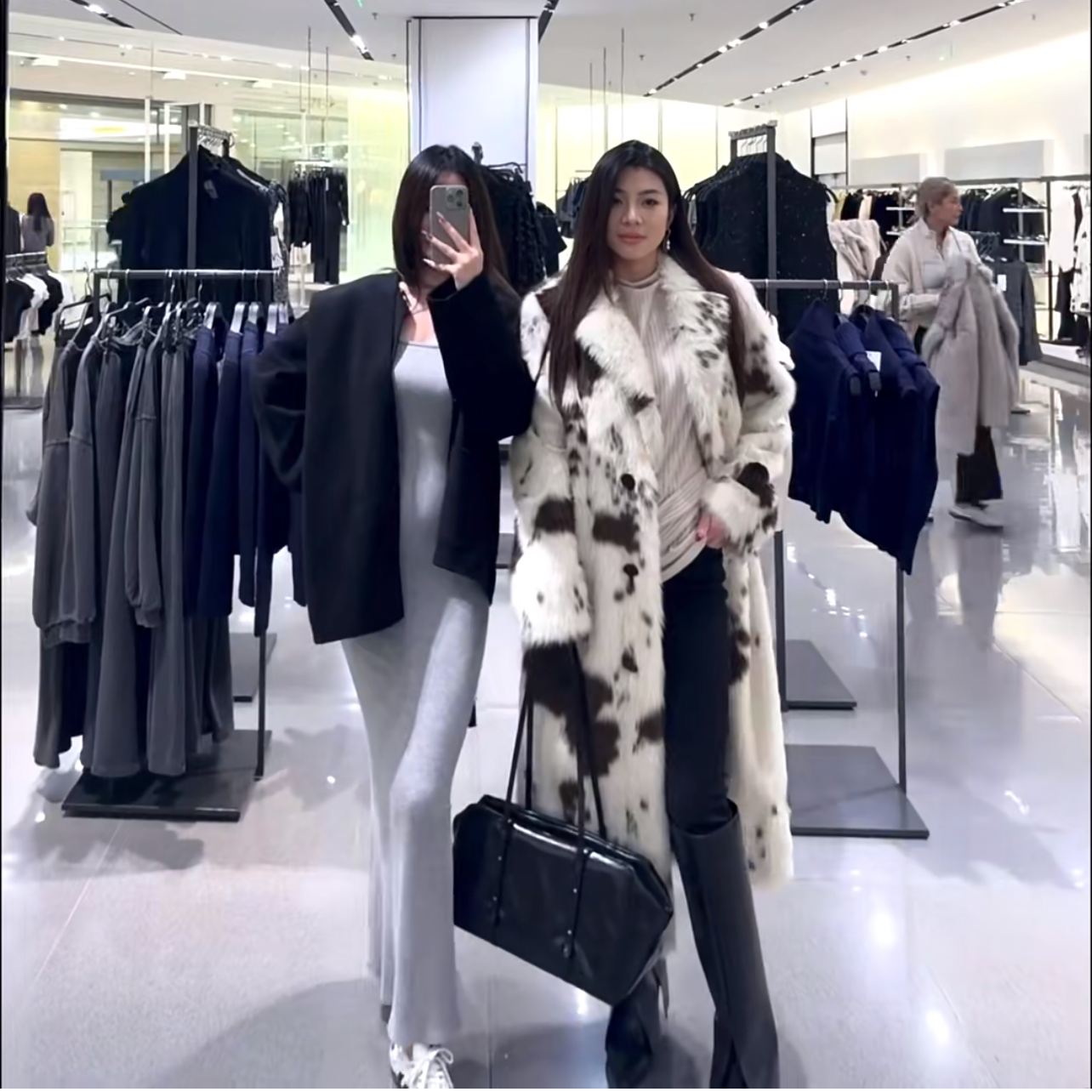 ZA秋冬新品 动物印花人造毛皮草长款大衣外套女2212/240 2212240