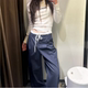 女1608225 ZA秋季 800 西装 休闲裤 新款 高腰系带拼接双层腰宽腿裤