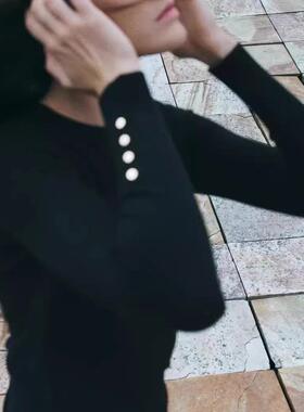 ZYZA秋冬新款女士女装 平针基本款圆领长袖针织衫 8851170