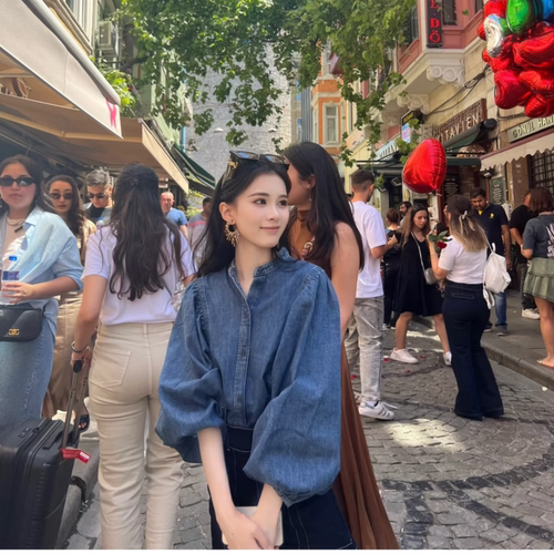 ZA春夏新款甜美翻领港味蓬蓬短袖牛仔水洗衬衫5216053 400