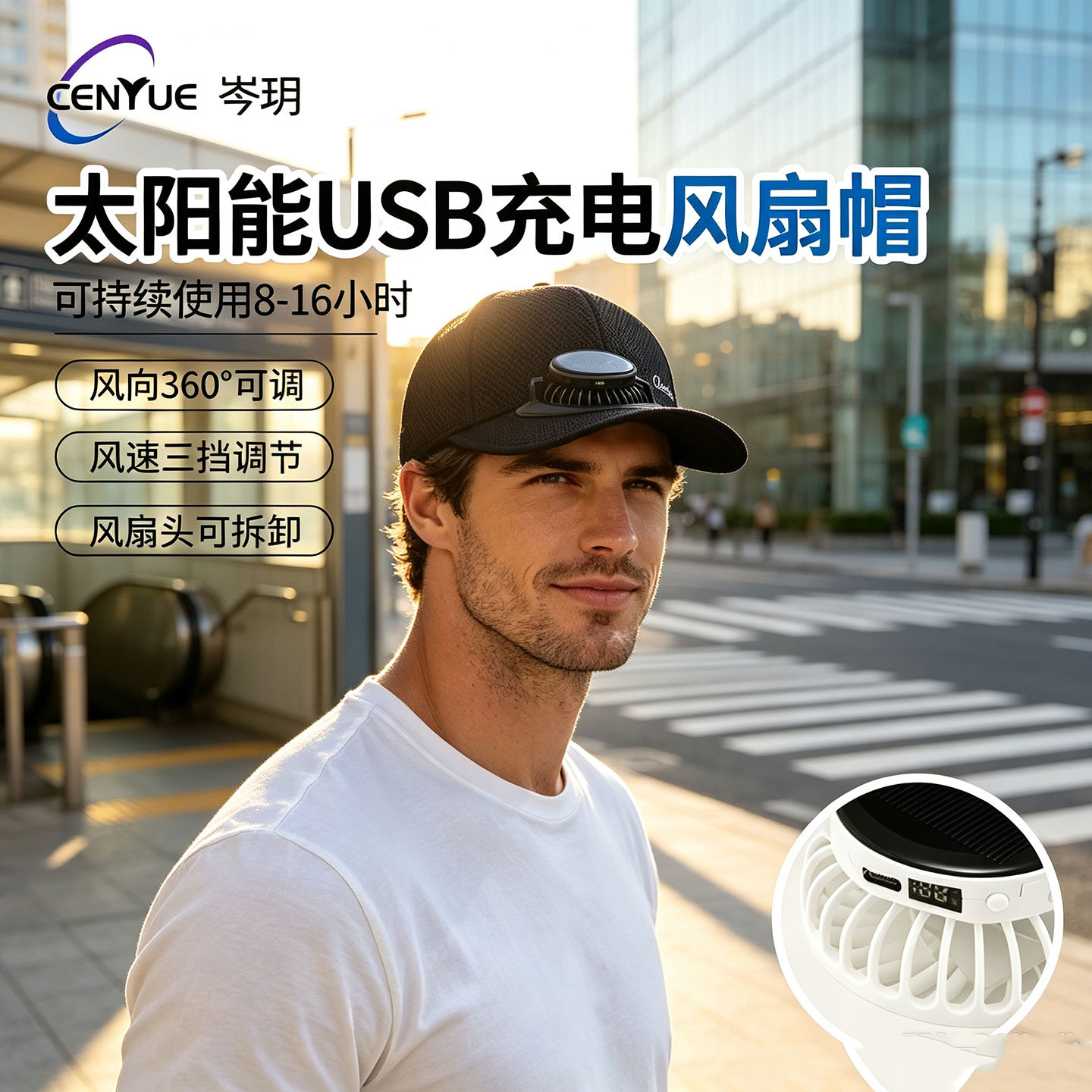 夏透气USB充电的风扇帽子成人男女遮阳防晒户外休闲鸭舌太阳能帽