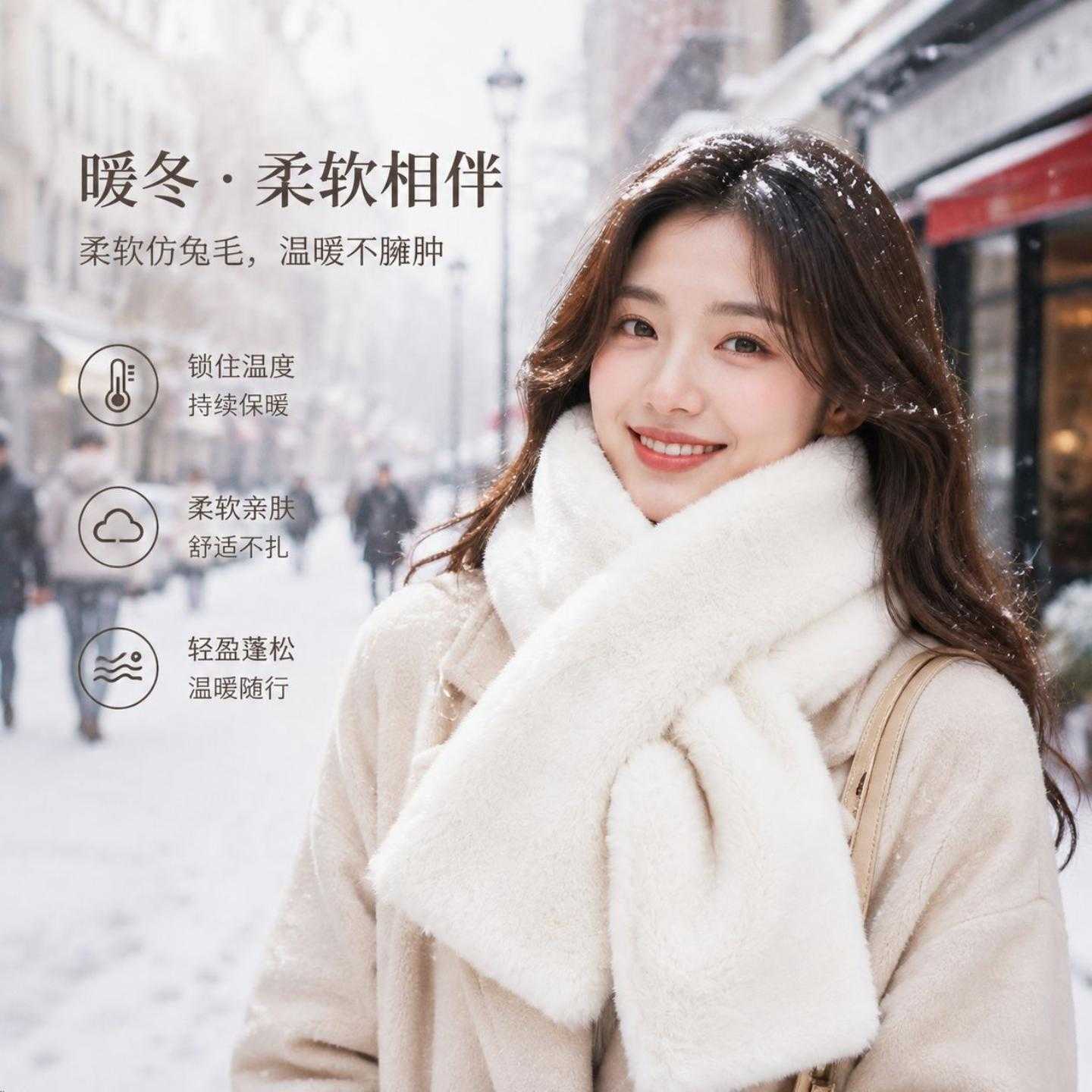 韩式毛绒围巾女冬季小清新纯色学生加厚保暖新款仿兔毛围脖