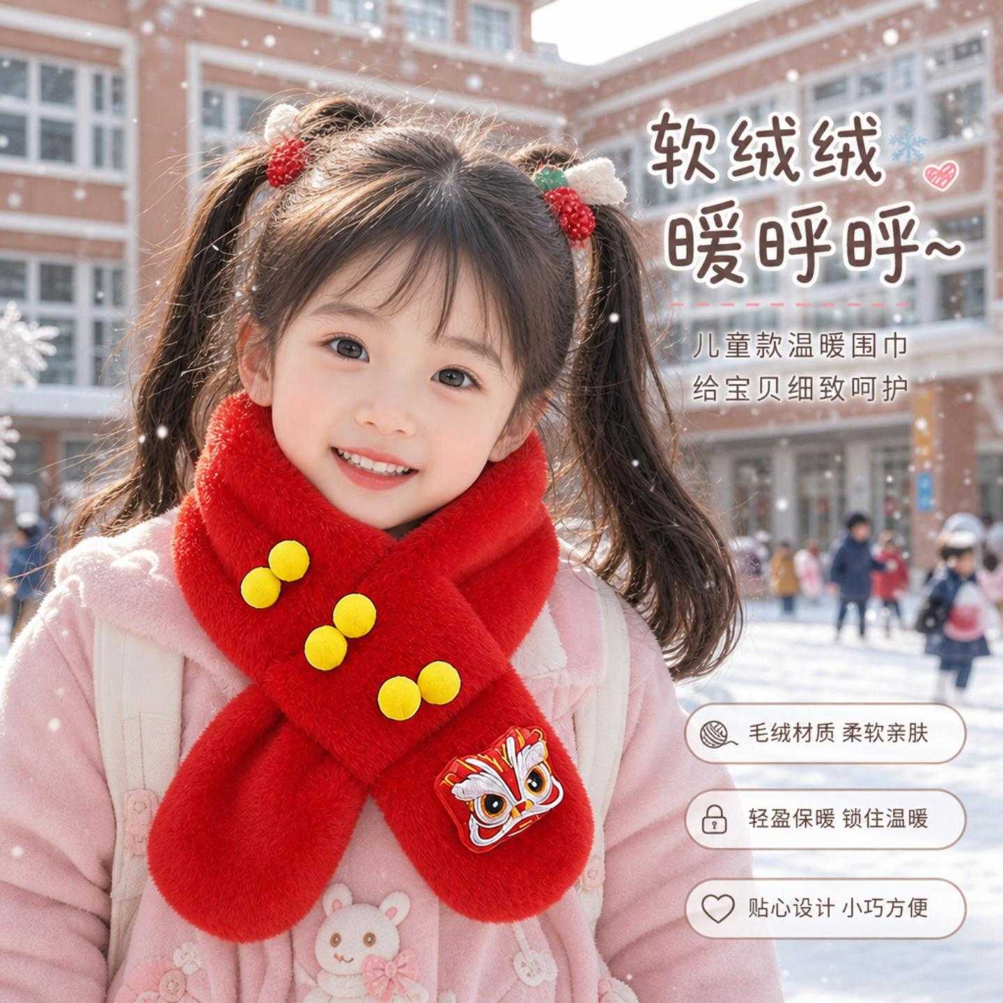 2026冬新款儿童围巾保暖仿兔毛