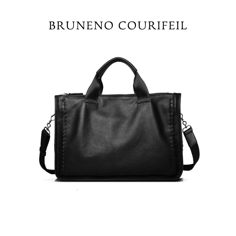 意大利BRUNENO COURIFEIL 编织羊皮男士手提包商务休闲办公斜挎包