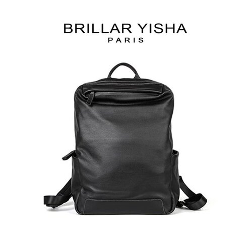 法国Brillar Yisha真皮双肩包男时尚大容量休闲百搭电脑旅行包