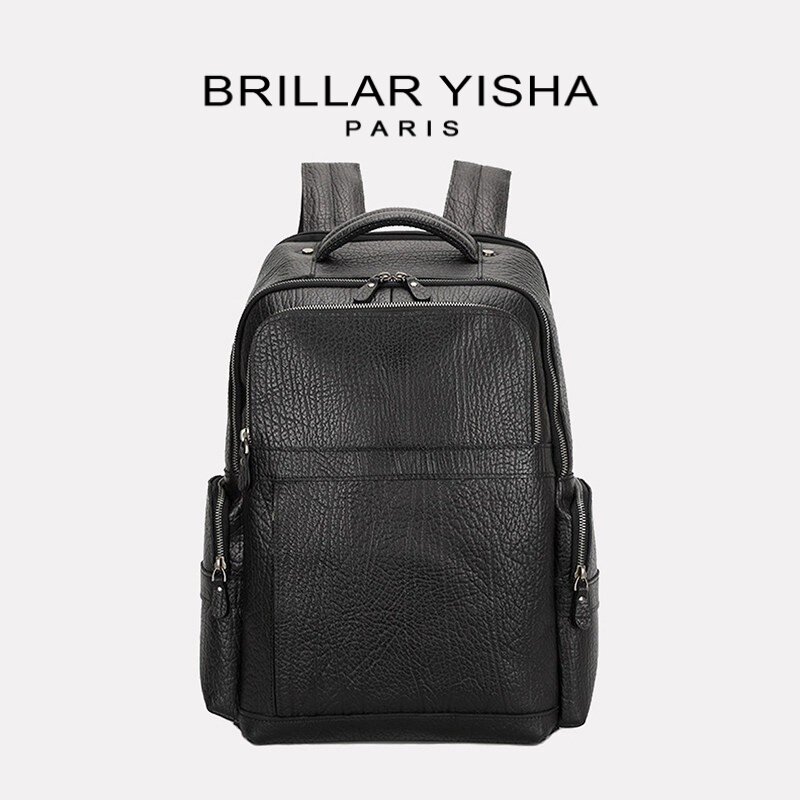 法国Brillar Yisha商务休闲真皮双肩包男出差旅行大容量电脑背包